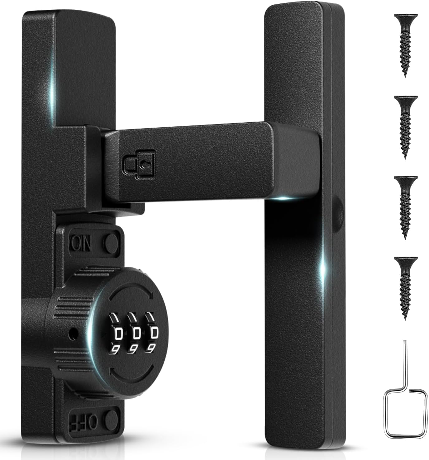 Keyless Barn Door Lock - 3-Digit Password Security Latches for Sliding Doors/Bifold French Gates/Garage/Cabinet/Shed（90 Degree Flip,Black, Heavy Duty Anti-Rust Design）
