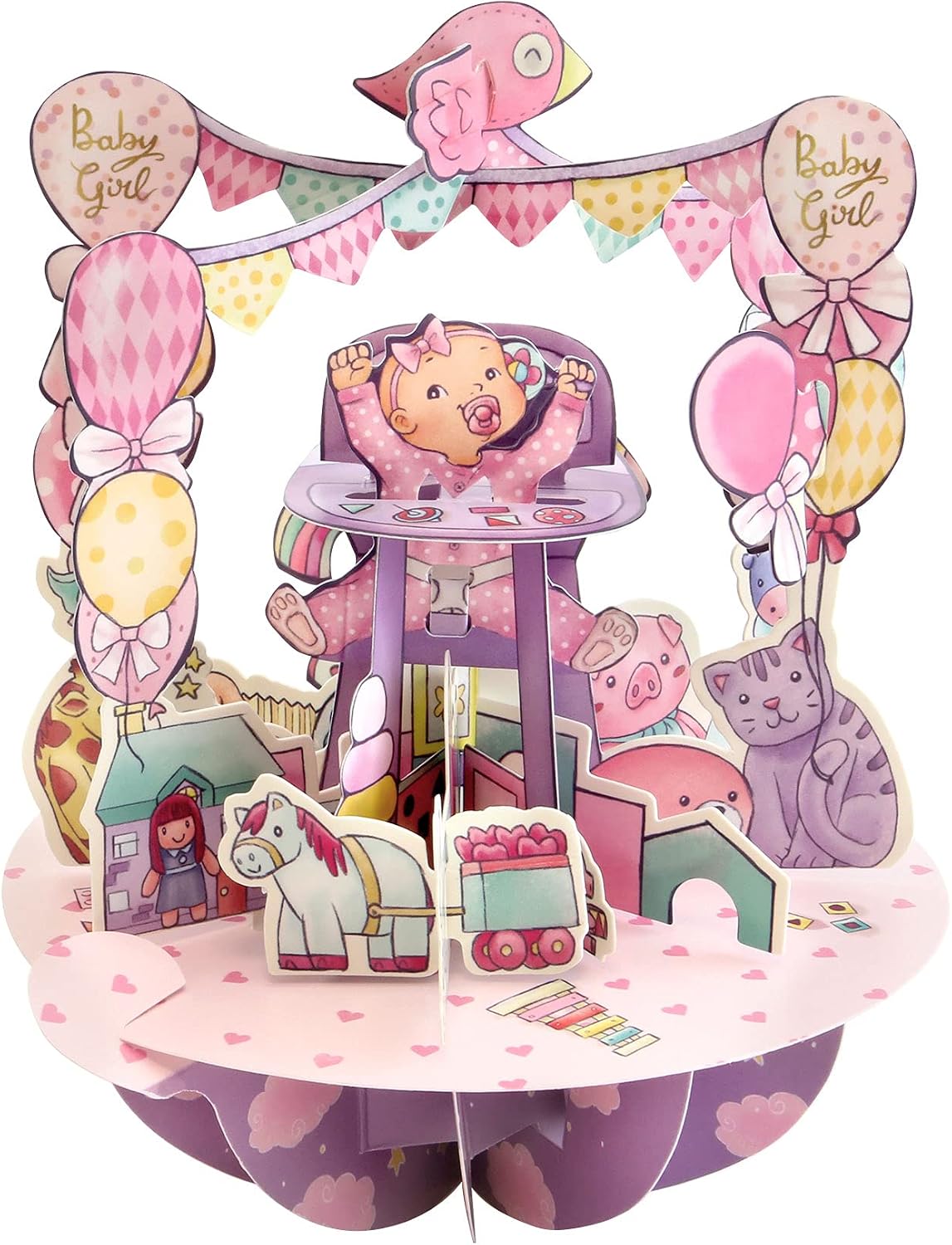 SANTORO Pirouette, 3D Pop Up Greeting Card - Baby Girl - for Baby Girl First Birthday, 13 x 16 cm