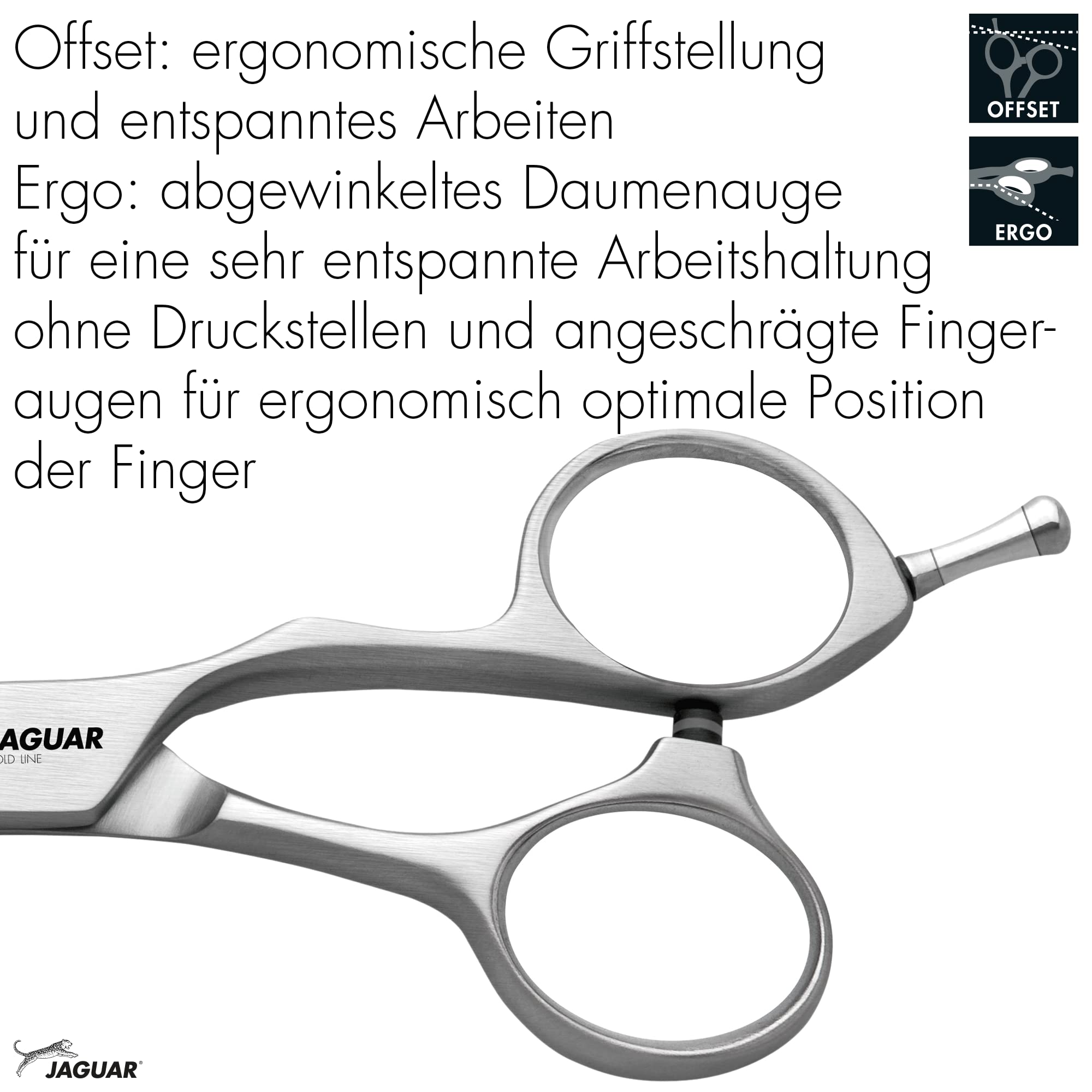 JAGUAR Haarschere XENOX 6.0" | ergonomische Griffstellung | hochwertiger Solinger Spezialstahl SOLINOX | Friseurschere im Offset-Design | teil-satiniert | Made in Germany