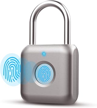 Fingerprint Padlock Eseesmart, Locker Lock, Smart Padlock, Weatherproof Outdoor Padlock, Smart Touch Lock Suitable for Gym, Bike, School, Fence and Storage, Padlock Portable USB Rechargeable Gray