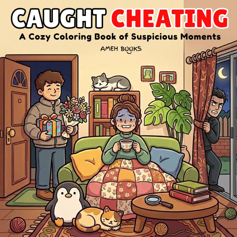 Caught Cheating: A Cozy Adult Coloring Book of Suspicious Moments for Adults: 40+ Funny, Dramatic & Awkward Scenes of Love, Lies & Being Caught ... Adults (Cozy Spooky & Mystery Coloring Books)
