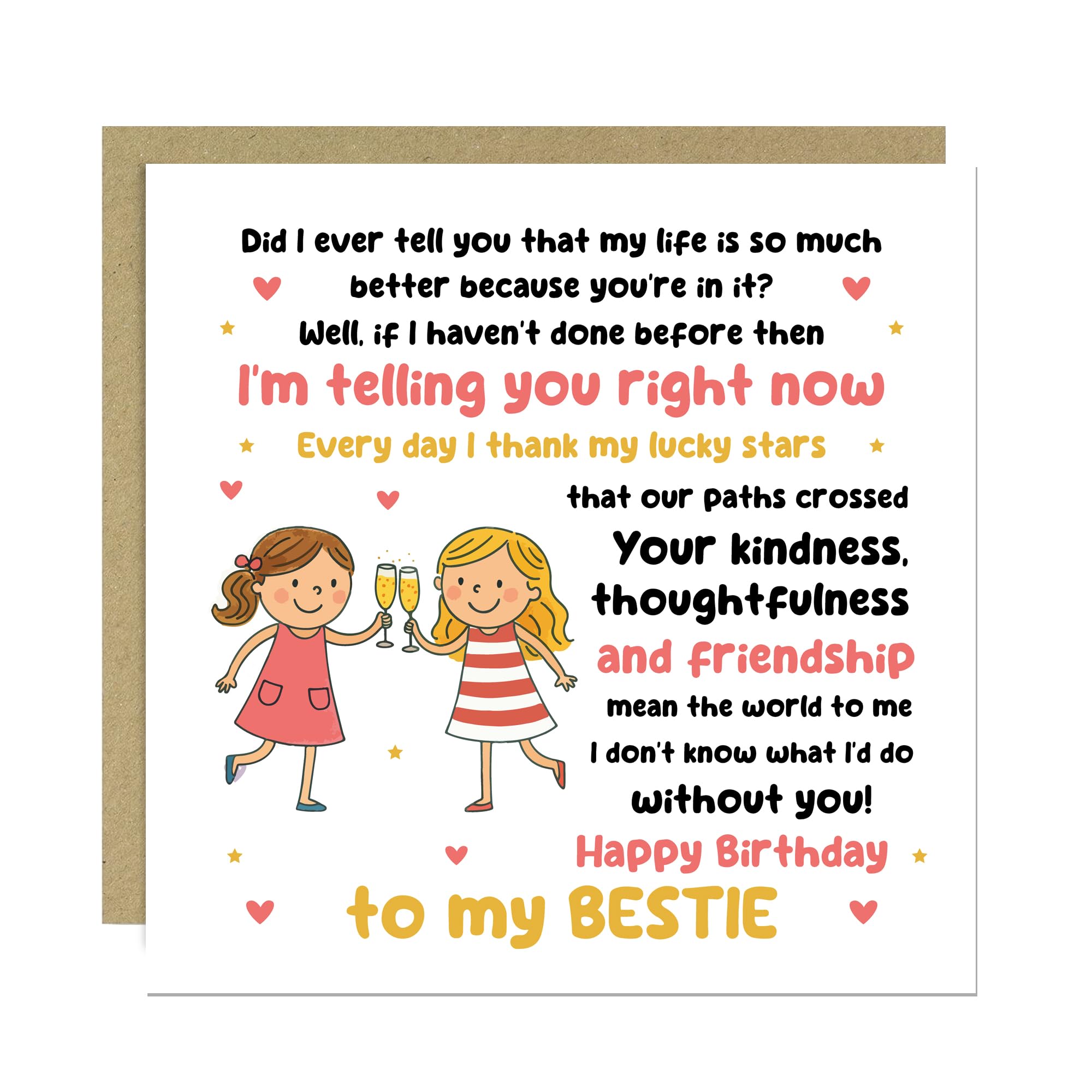 RED OCEAN Card For Bestie Birthday With Kraft Envelope Birthday Card For Best Friend To Say Thank You Women Girls Novelty Her