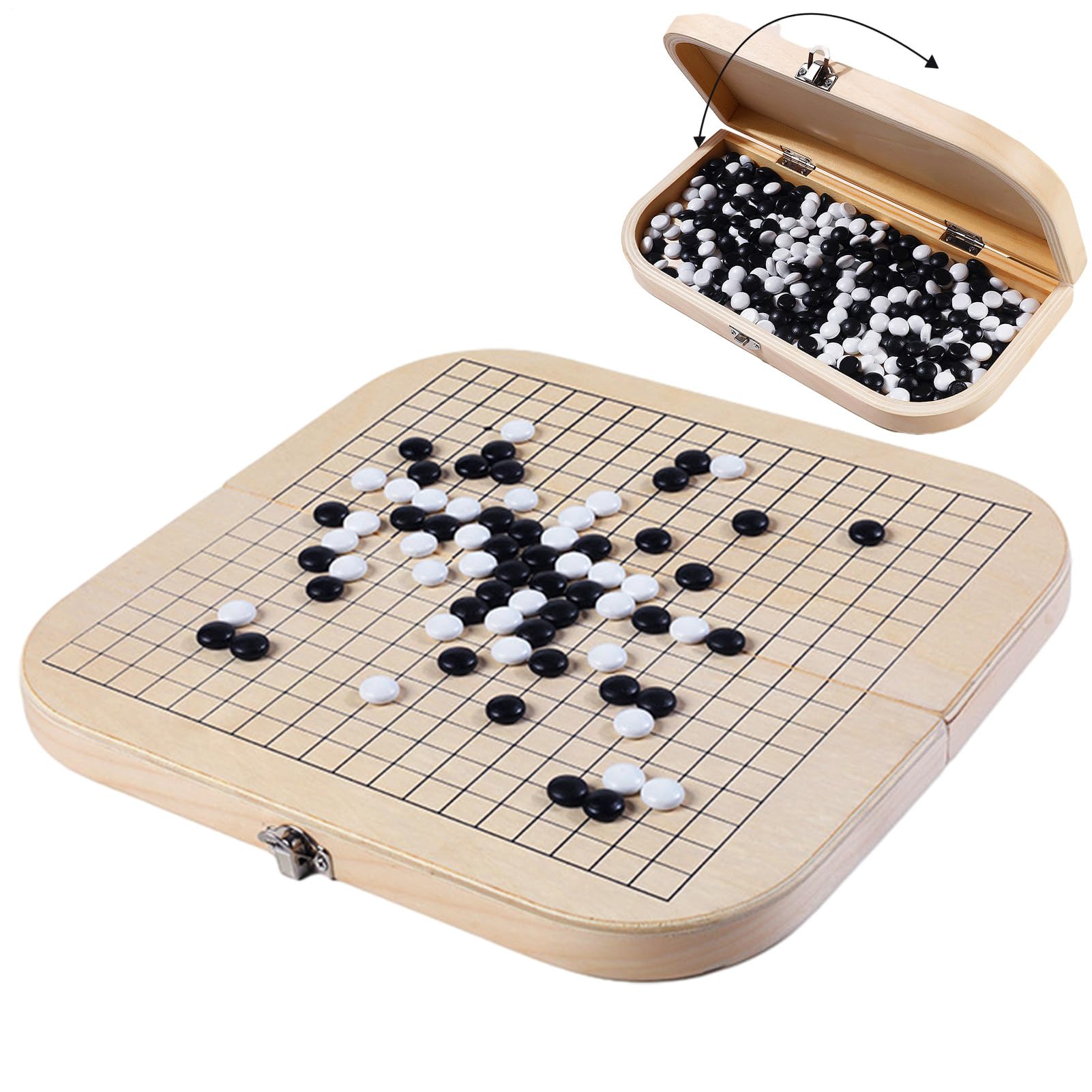 Go Game Board - Portable Wooden Go Game Set with Foldable Board, Black and White Chess Pieces, Educational Strategy Puzzle Games For Children, Adults, Travel