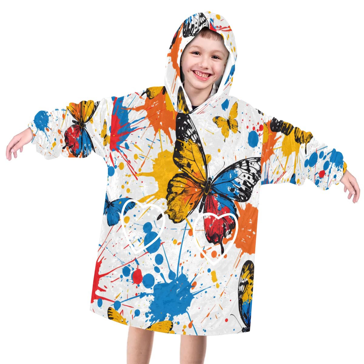 Wearable Blanket Hoodie for Kids, Aggressive butterfly Fleece Sweatshirt Blanket Oversized Blanket Sweatshirt with Pocket Flannel Warm Hooded Blanket 6-10 Year Old Girl Boy Gift, One Size