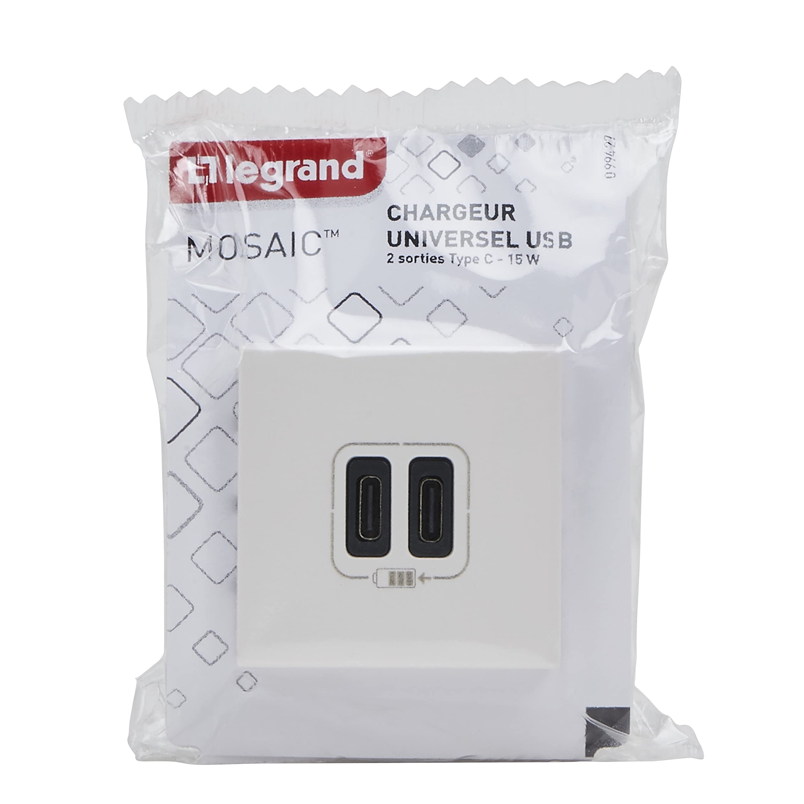 Legrand - Double chargeur USB Type-C Mosaic 3A 2 modules - blanc