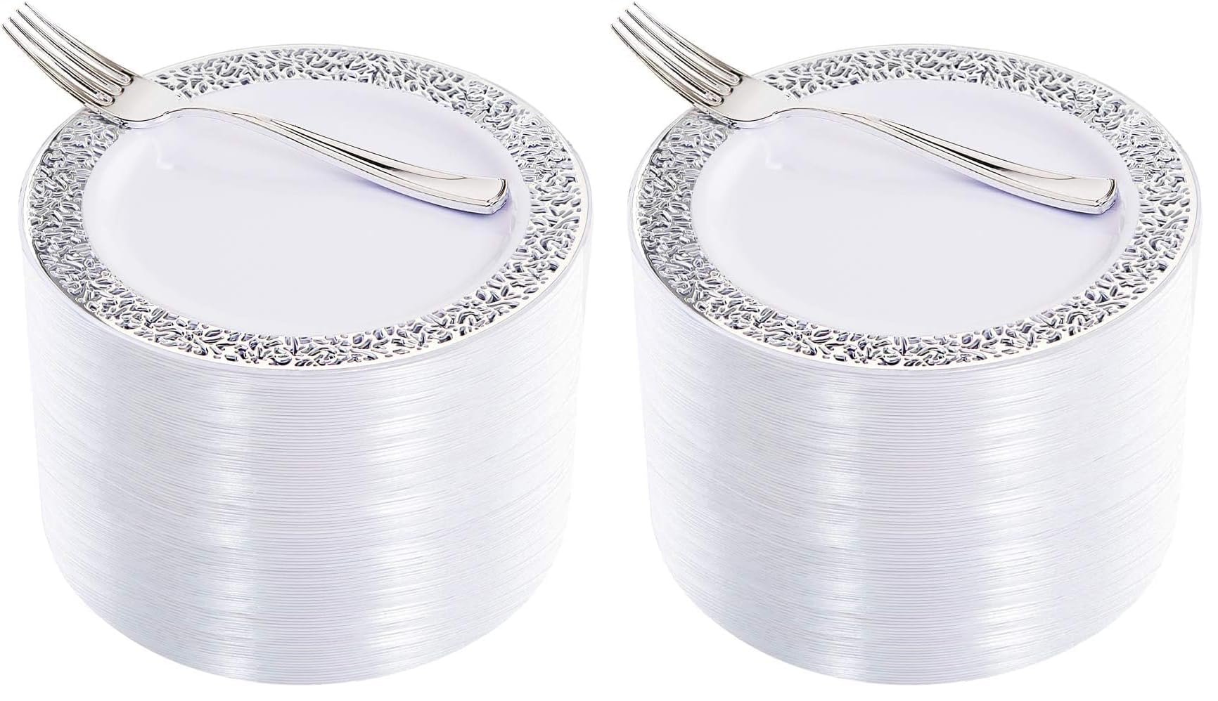 Silver Dessert Plates & Forks - 100 Pack for Parties -15 Silver Dessert Plates & Forks - 100 Pack for Parties -15