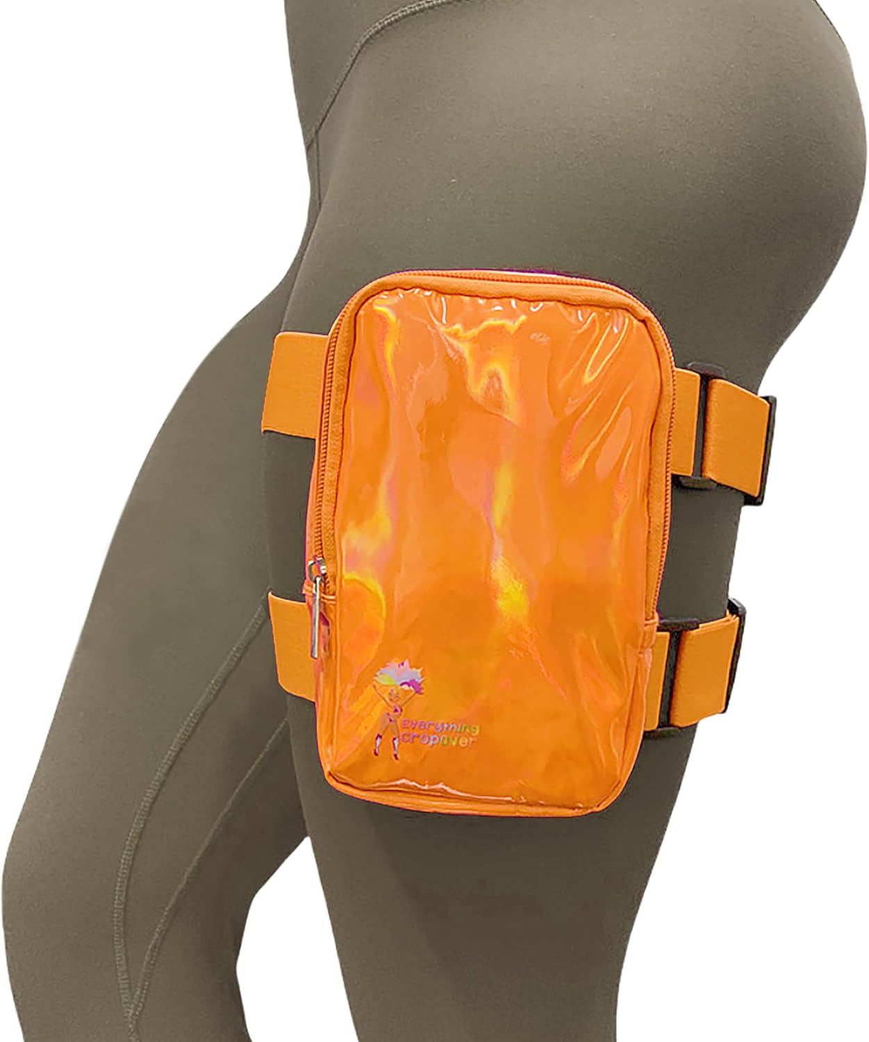 Holographic Thigh Bag | Carnival Leg Harness for Women | Outdoor Waist Pouch | J'ouvert Travel Leg Pack with Adjustable Colored Straps | Orange