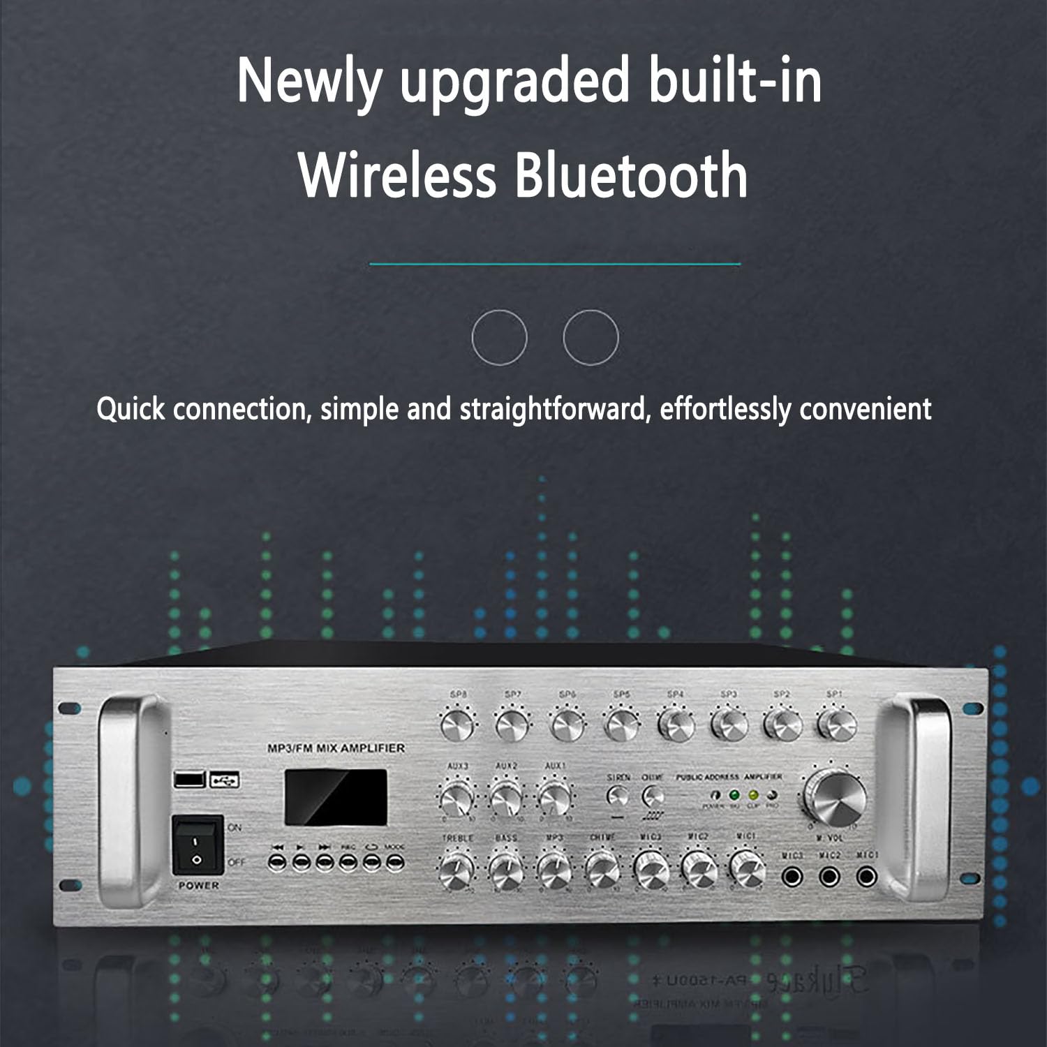 Amplificateur Audio Stéréo Numérique, Amplificateur De Puissance Bluetooth Audio Professionnel Avec 3 Entrées Microphone, Contrôle Indépendant Du Volume Sur 8 Zones Pour Centres Commerciaux/hôtels