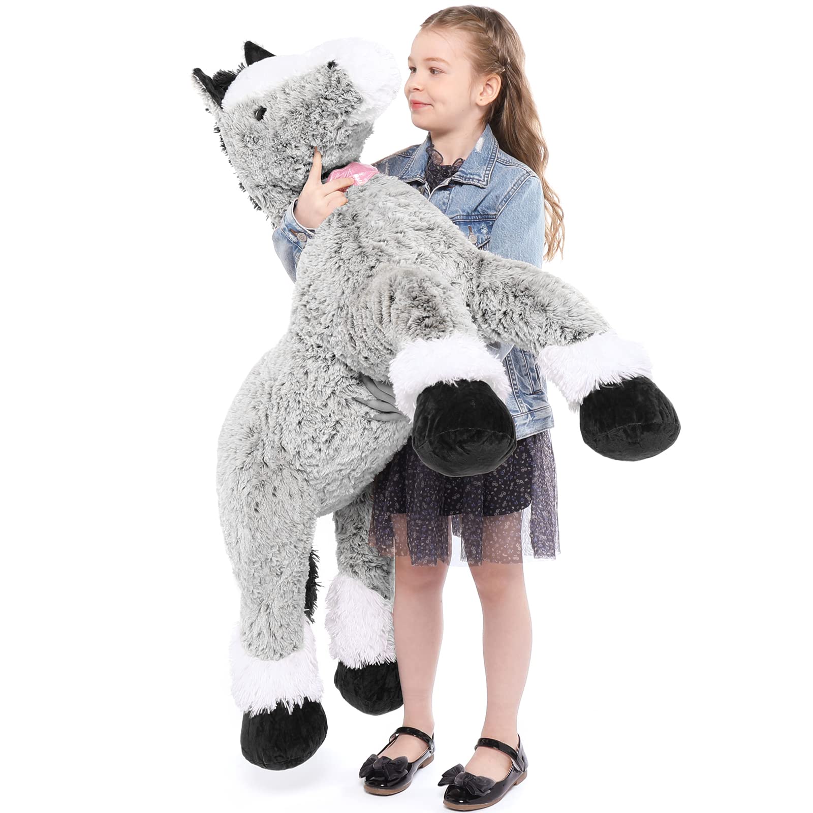 Tezituor Large Horse Stuffed Animal, 47 Inch Realistic Horse Plush Pillow Soft Stuffed Pony Toy Home Decor Birthday Gifts for Boys Girls, Black