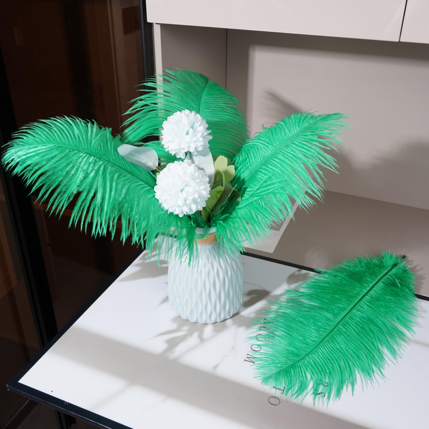 Shekyeon strusie pióro do rękodzieła DIY, zestaw 10 szt., 40–45 cm, 16–18 cali (ciemnozielone)