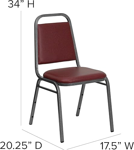 Miniatura 2 de BizChair Paquete de 4 sillas de banquete apilables con respaldo trapezoidal en vinilo burdeos, asiento de 1.5 pulgadas de grosor
