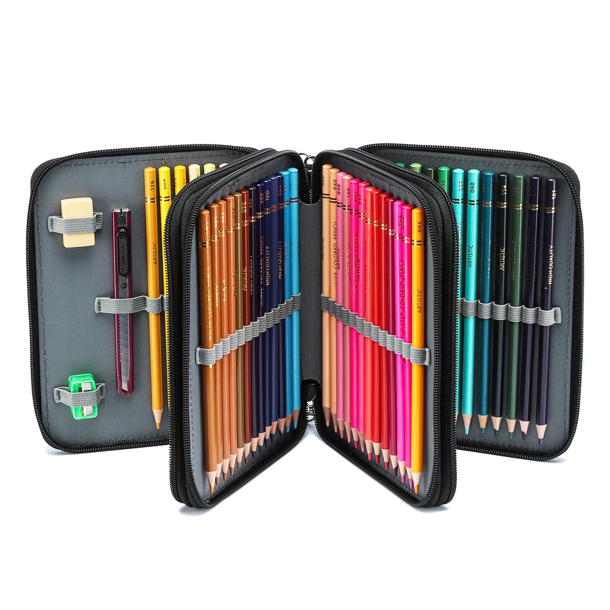 YOUNGCOL 72 Slots Colored Pencil Case - Deluxe Oxford Fabric Pencil Organizer Holder With Zipper Closure Pencil Box (Black)