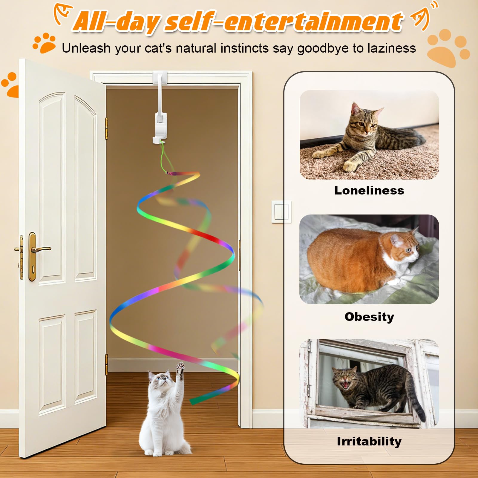 Interaktives Katzenspielzeug, flatternder Vogel und rotierende Feder-Teaser für Indoor-Katzen, hängende Türöffnung, Katzenspielzeug mit Angelrute für Bewegung, Langeweile und lustige Spiele