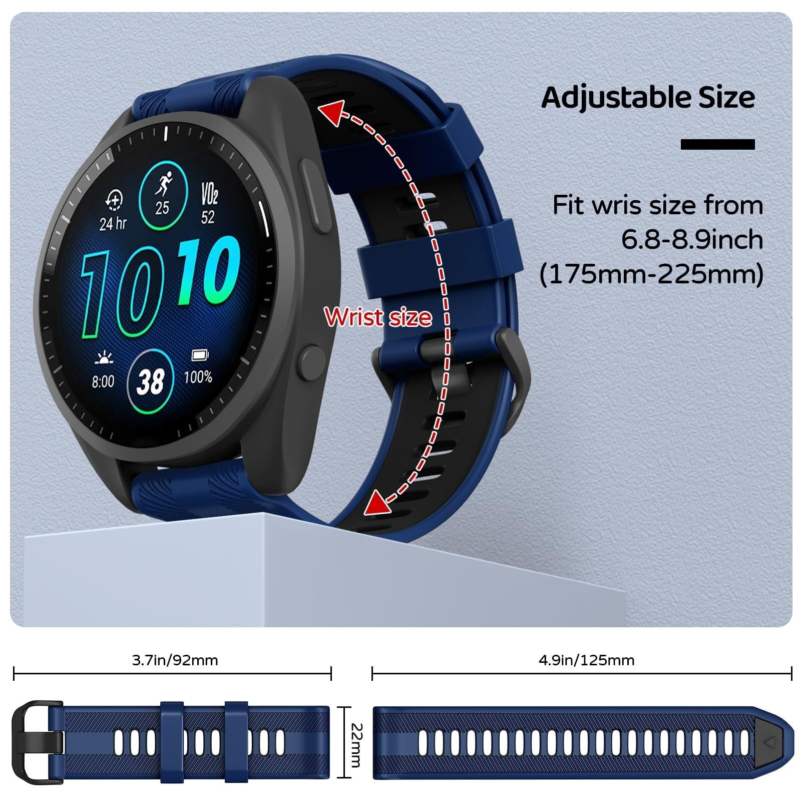 Cinturino di ricambio in morbido silicone da 22 mm per Garmin Forerunner 965/Forerunner 955/Forerunner 945/Forerunner 935