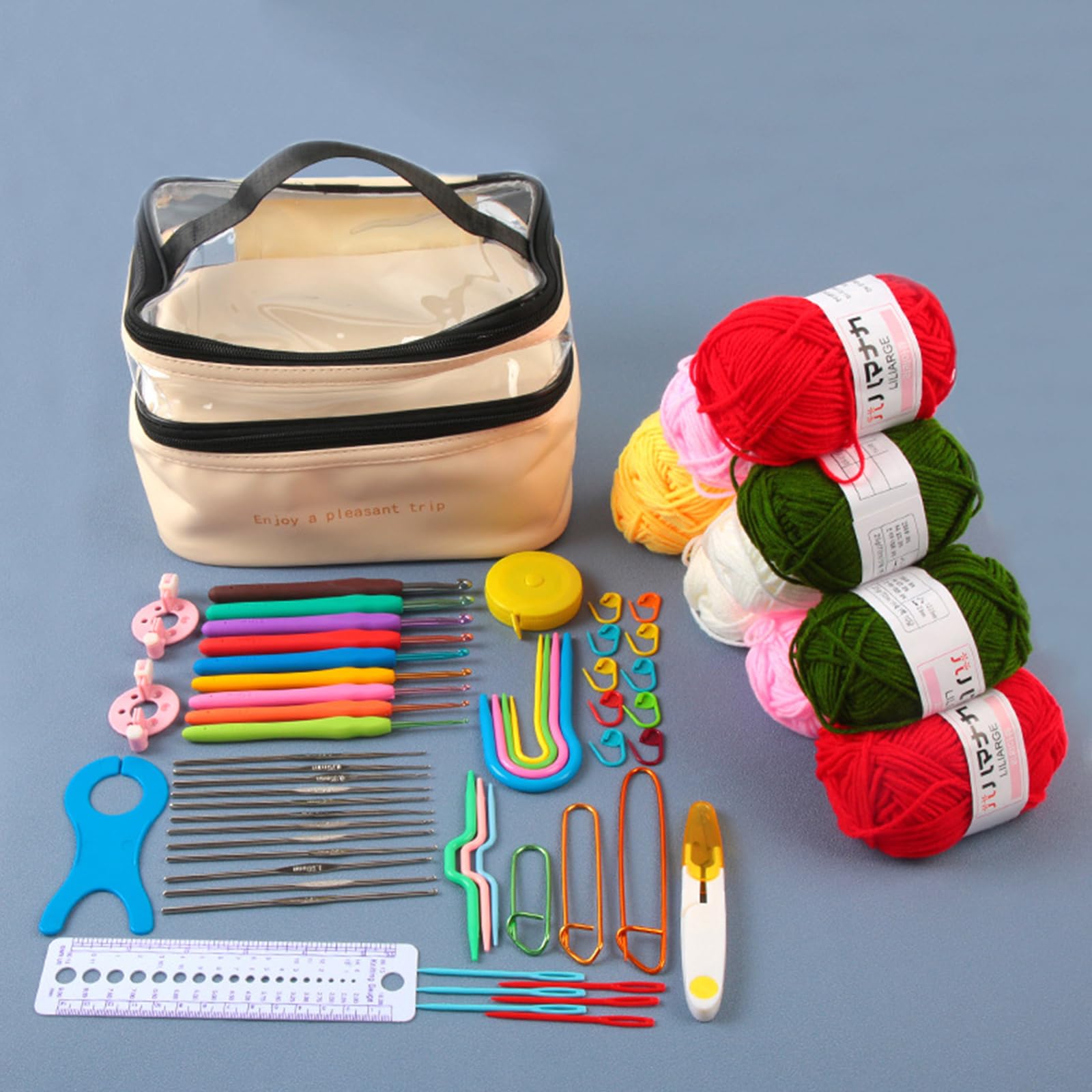Juego de 58 agujas de ganchillo ergonómicas para tejer con estuche de almacenamiento y accesorios de aguja de ganchillo, suministros de tejer, accesorios de tejer y herramientas