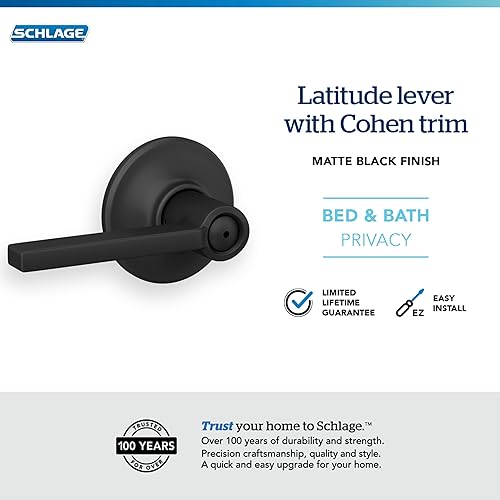 Miniatura 108 de Schlage Latitude F10 LAT 622 CEN Manija de paso con roseta Century, para pasillo y armario, negro mate Mate negro