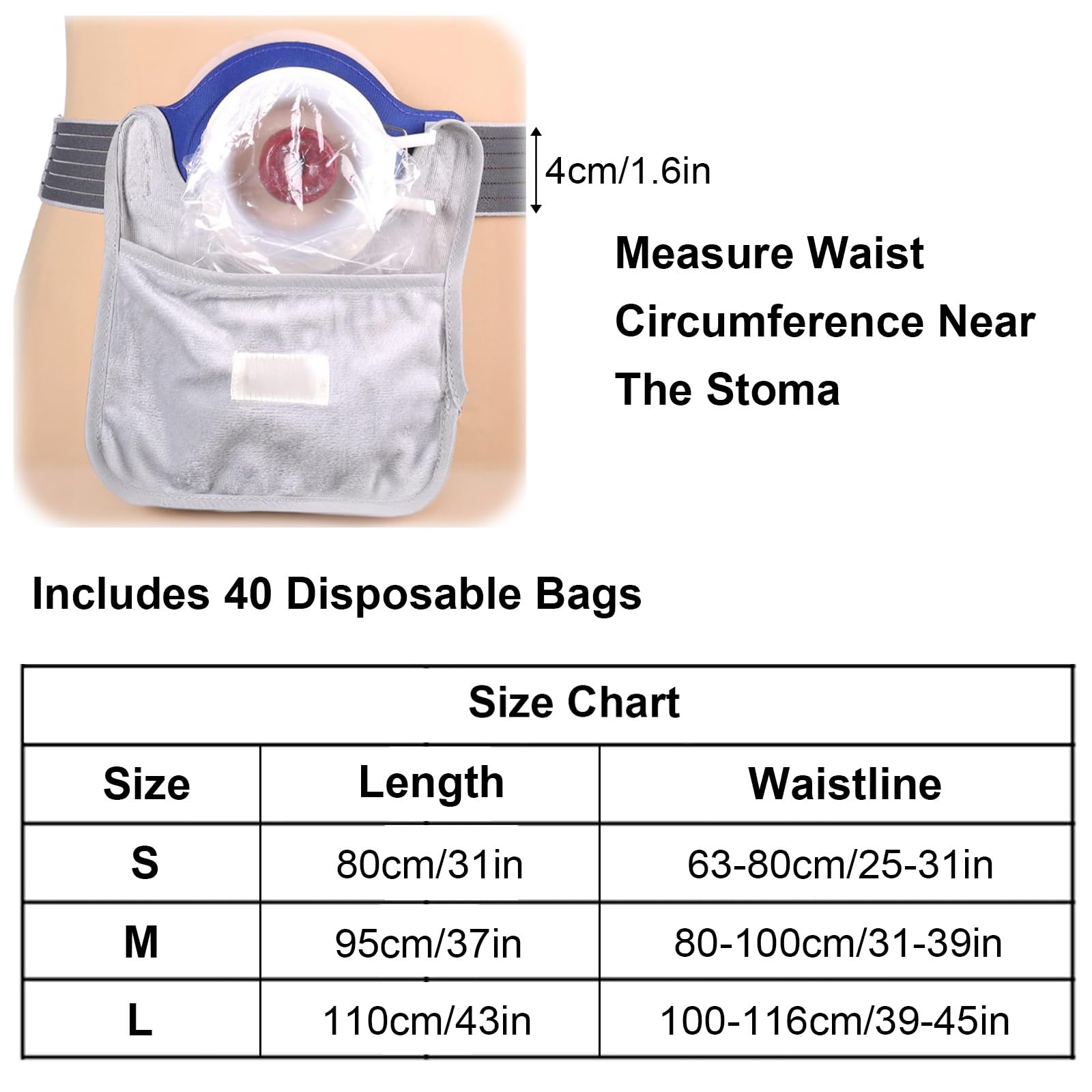 Verstellbarer Stoma Gürtel, Stomagürtel mit 2,5–5 Cm Großen Löchern, Weiche Silikonbasis, Zuschneidbar, Stoma Bandage Zum Schutz Des Stomabeutels(Large)