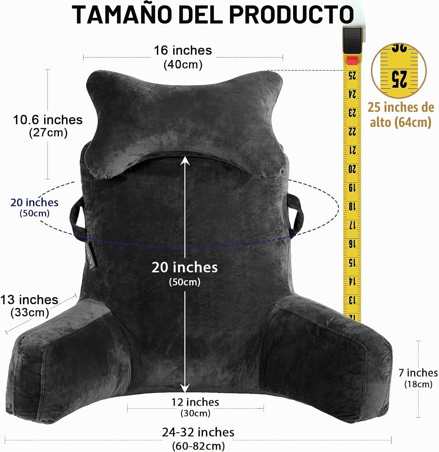 SLIGUY Almohada de Lectura, Almohada para Reposo en la Cama con Cuello Desmontable y Brazos para Sentarse en la Cama o el Respaldo, Almohada de Lectura Espalda para Adultos, algodón