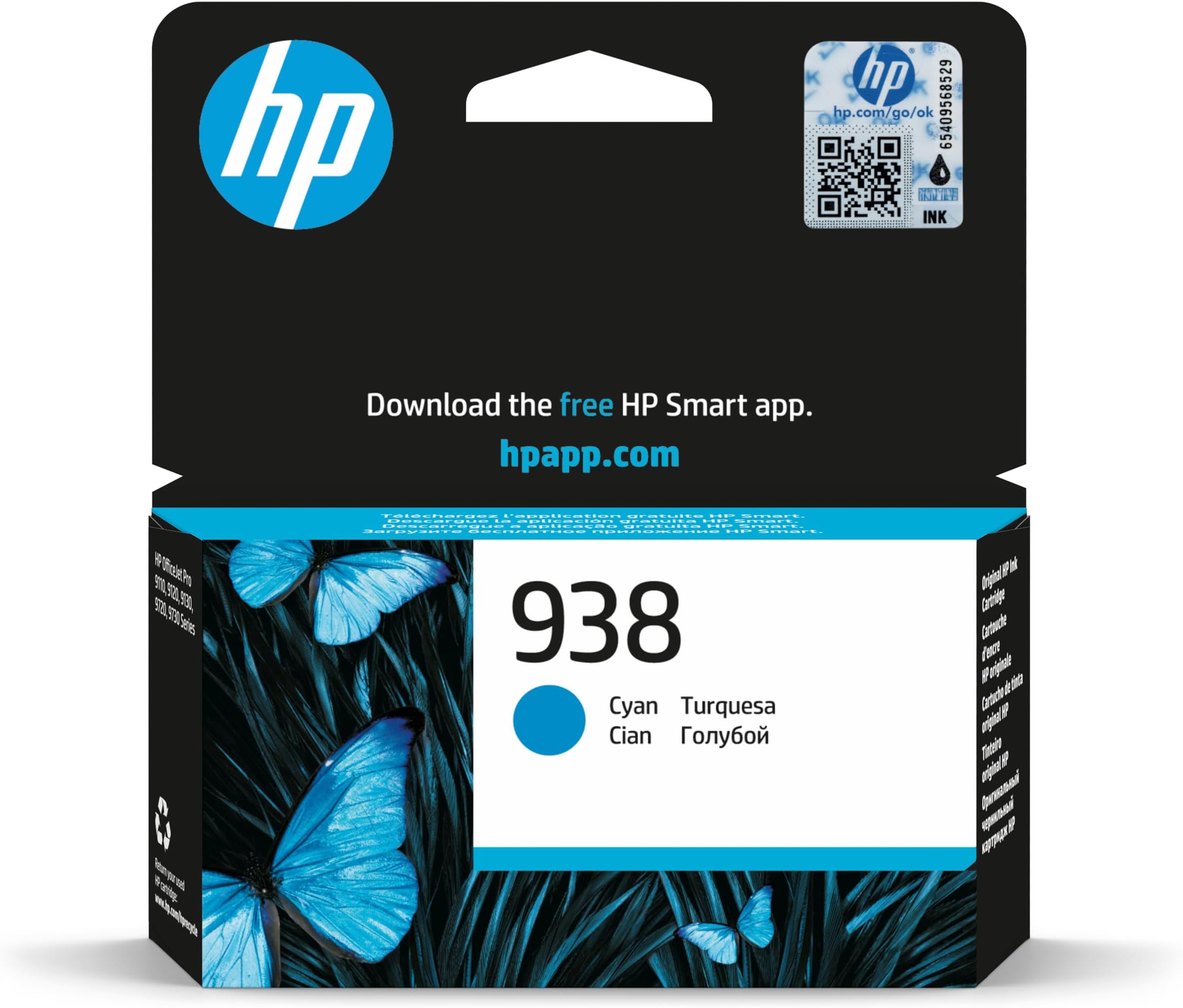 HP|HP 938 Cyan Original Ink Cartridge|Cyan|800 pages|HP OfficeJet Pro 9120, 9123, 9130, 9120b, 9130b, 9720, 9730, 9110b|4S6X5PE.
