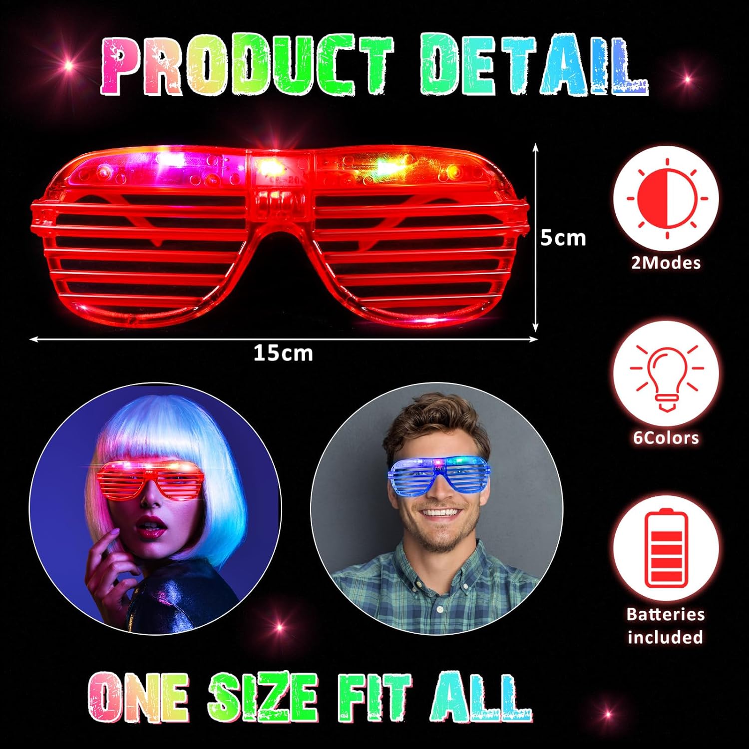 Honoson 72 Pack LED Glasses Bulk, Red & Blue Light Up Glasses Neon Flashing Sunglasses for Adults Glow in the Dark Party Supplies New Year Party Favors Birthday Mardi Gras Rave Carnival