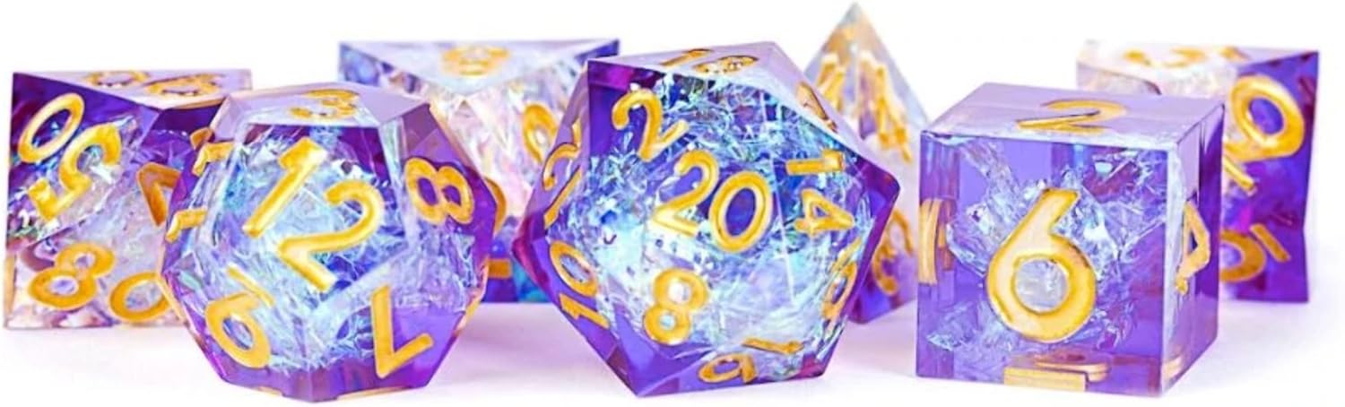 FanRoll Handcrafted Sharp Edge Resin DND Dice Set: Royal Geode, Role Playing Game Dice for Dungeons and Dragons
