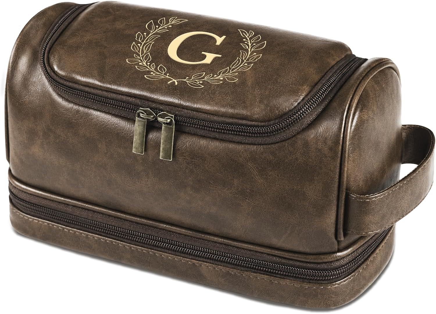 WNNNS Personalized Gifts for Men, Laser Engraved Personalized Initial Toiletry Bag, Water Resistant Leather Travel Kit Shaving Organizer, Unique Gift for Dad,Husband,Boyfriend,Him（G）