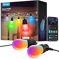 Govee H7015 48ft RGBIC Smart Outdoor String Lights, 15 Dimmable LED Bulbs, IP65 Waterproof, 47 Scene Modes, Music Sync, App Control for Patio Backyard