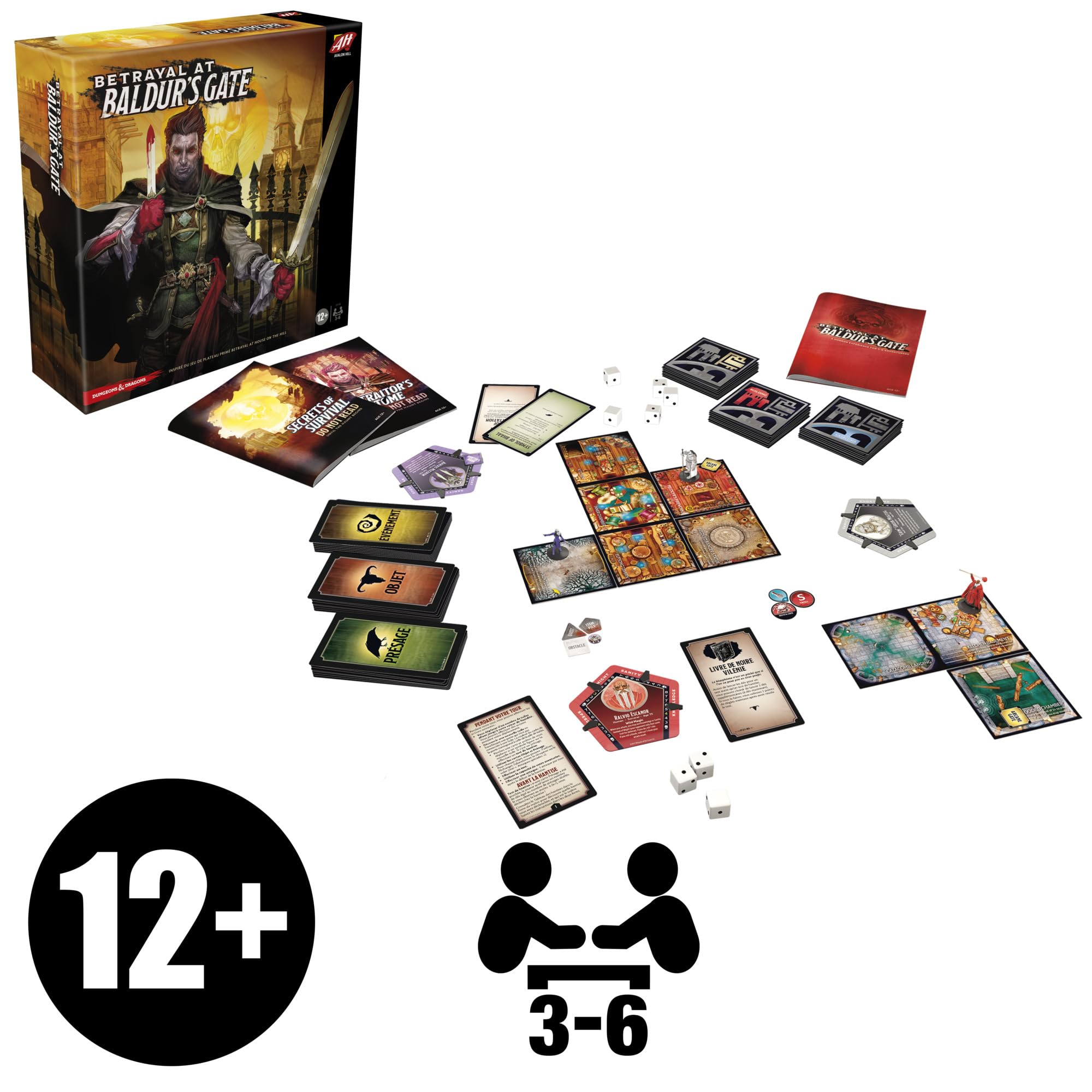 Avalon Hill Betrayal at Baldur's Gate, modułowa gra planszowa heroiczna fantasy z ukrytym zdrajcą, od 12 lat - wersja francuska