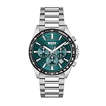 BOSS Orologio con Cronografo al Quarzo da Uomo Collezione STRIKE CHRONO con Cinturino in Acciaio Inossidabile Argentato, 1514241, Silver & Turquoise