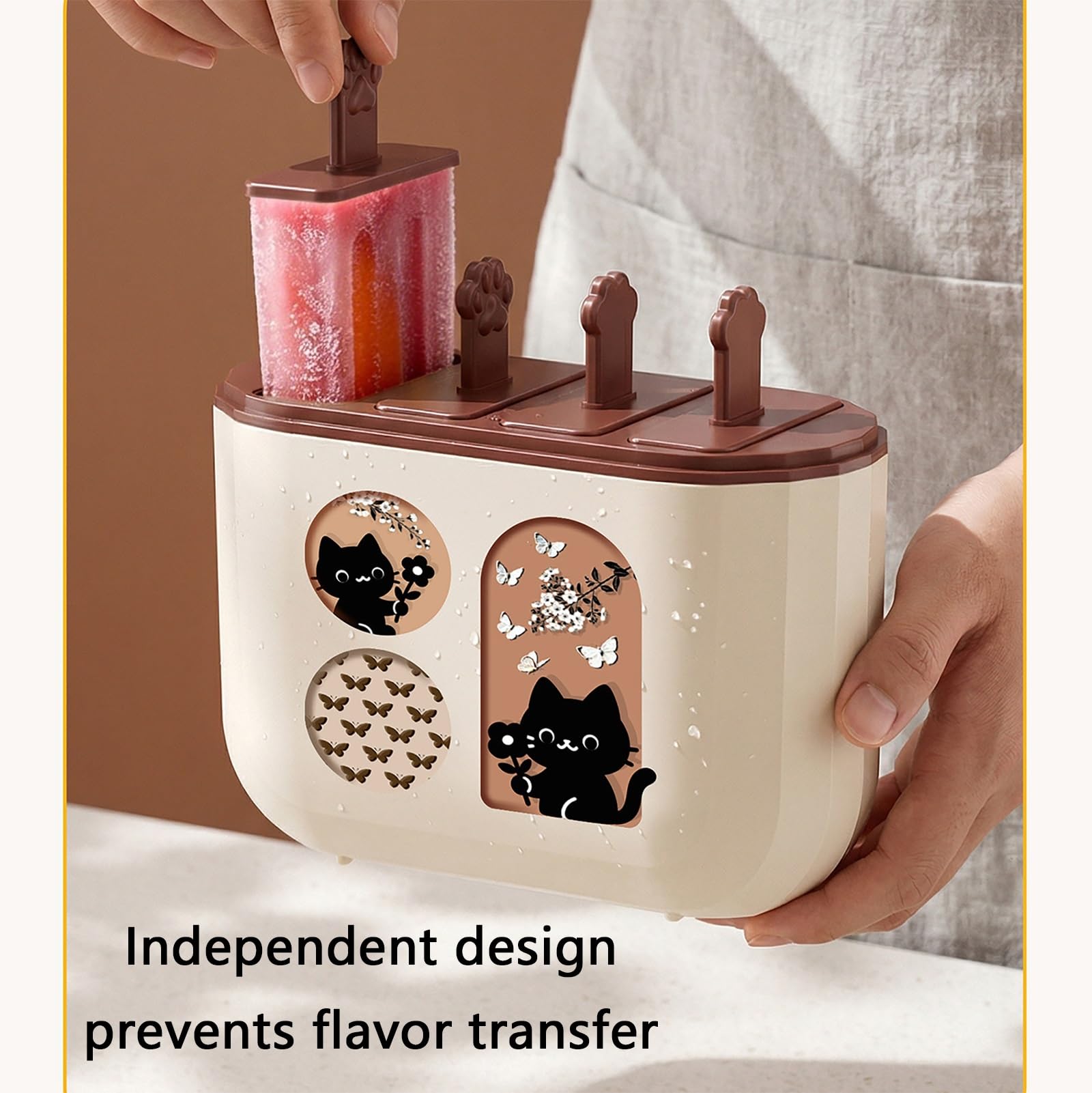 Molde Helados de 4 Cavidades, Molde para Helados, Fácil de Desmoldar, Reutilizable, para Reuniones de Verano, Picnics y Fiestas(Beige)