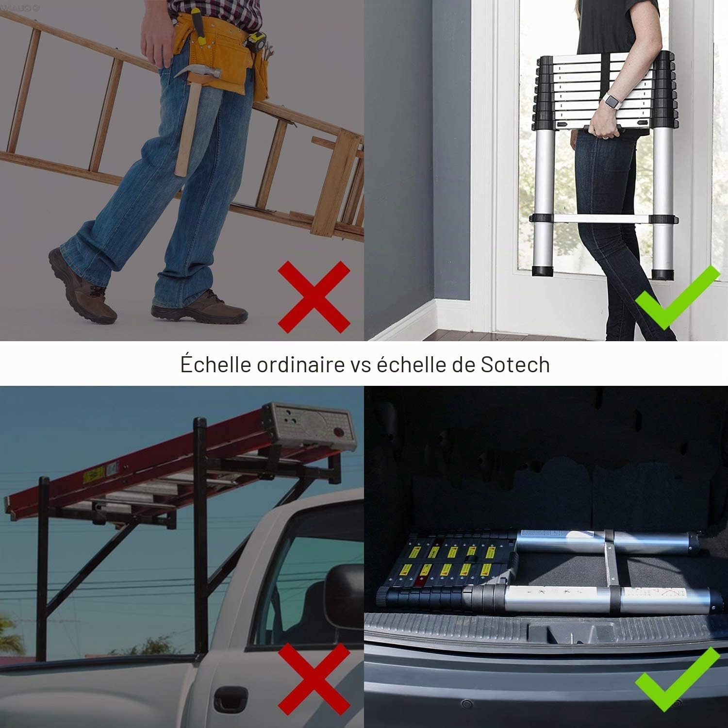 Nestling Échelle Télescopique 3,8M en Aluminium Bricolage Pliable Extensible Unique Droite Multi-Fonction Ladder Charge 150kg