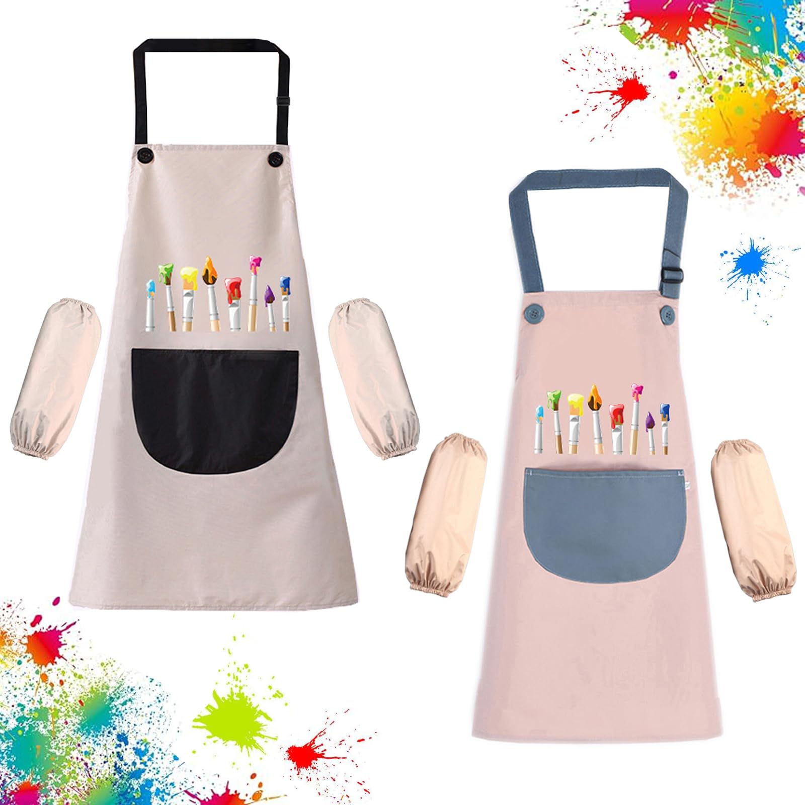 Tcdwla Kids Painting Coat, 2 Set Girl Apron, Children's Apron Adjustable Waterproof Kitchen Apron for Children with 4 Sleeves for Painting Arts and School Crafts (7~13 Years)