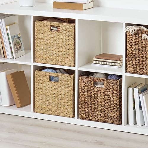 Miniatura 7 de IsVie Cestas de almacenamiento de jacinto tejidas paquete de 2 cestas organizadoras rectangulares de almacenamiento con asas integradas organizador