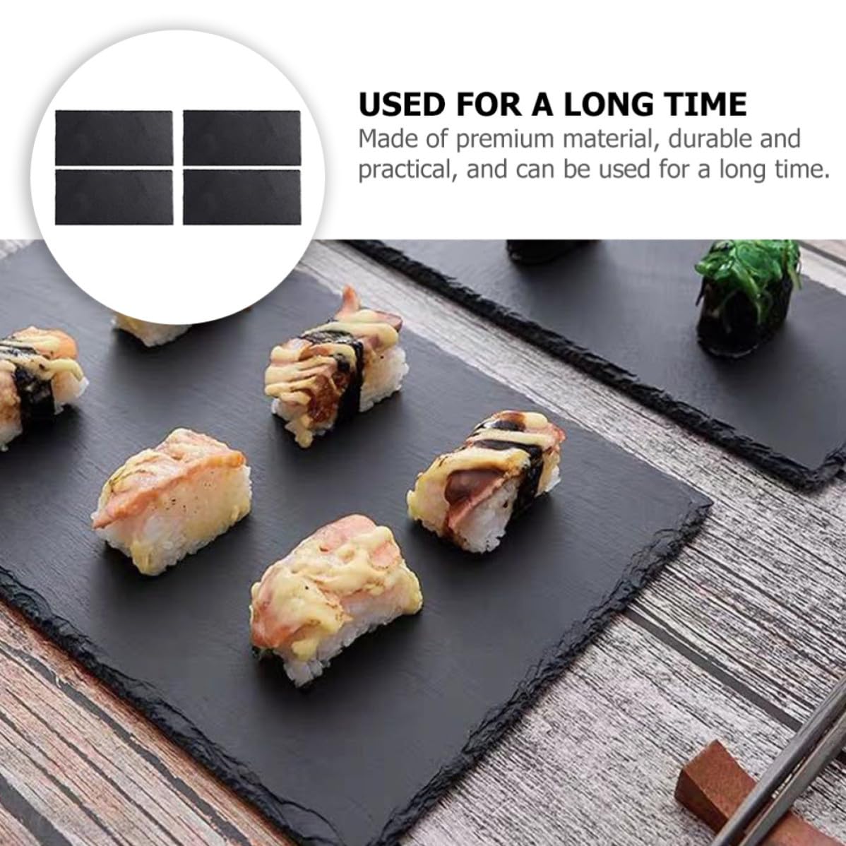 INOOMP Rectangulaire Assiette de Sushis en Ardoise Naturelle 4 Pièces