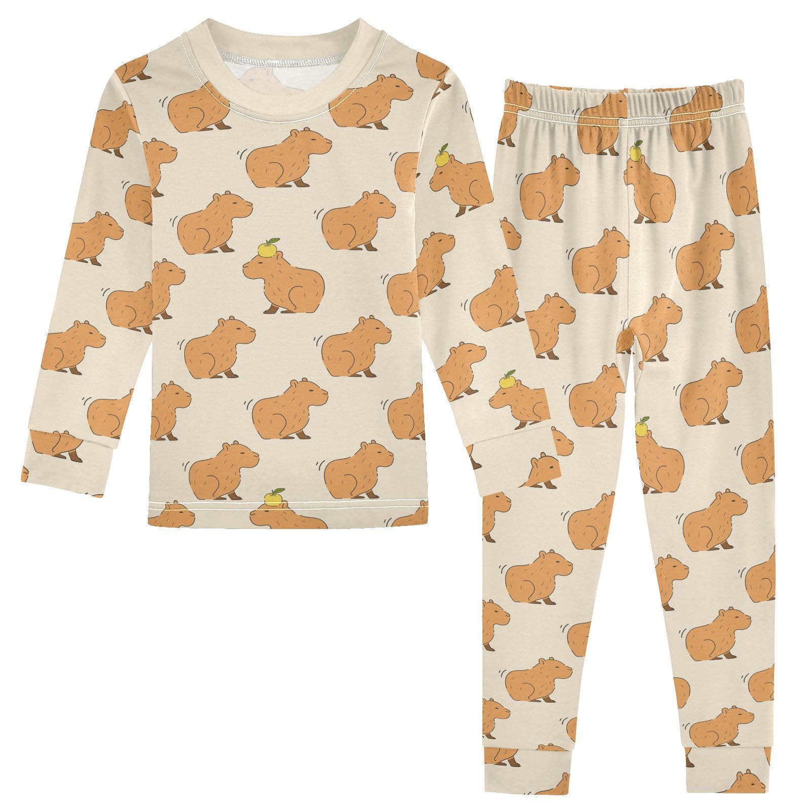 JHKKU Cute Capybara Pajamas Set Cotton 2 Piece Soft Comfy Pjs Long Sleeve Lounge Sleepwear 4T