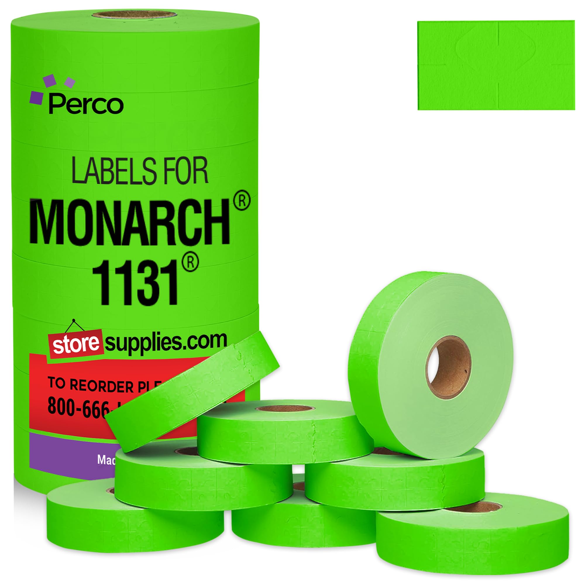 Etichette Adesive Fluorescenti Verdi Per Pistola Prezzi Monarch 1131 | Perco 1,9x1,1 Cm | 3 Confezioni + Inchiostro Omaggio