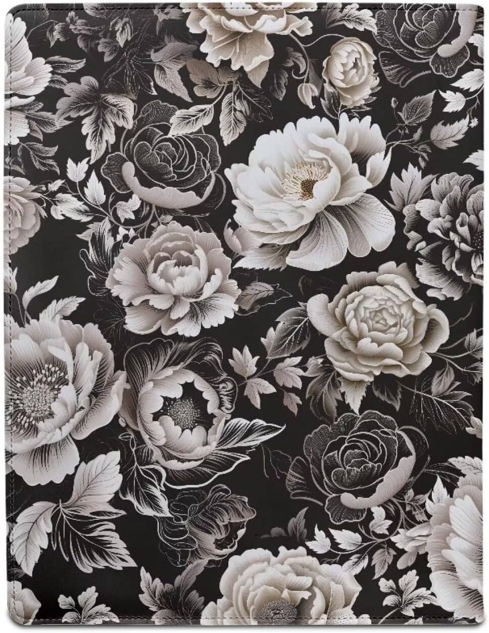 Coldinair Blossom Floral Business Padfolio with Notepad Black Flower Rose Leather Portfolio Padfolio Organizer with Business Card Holde Clipboard with Notepad