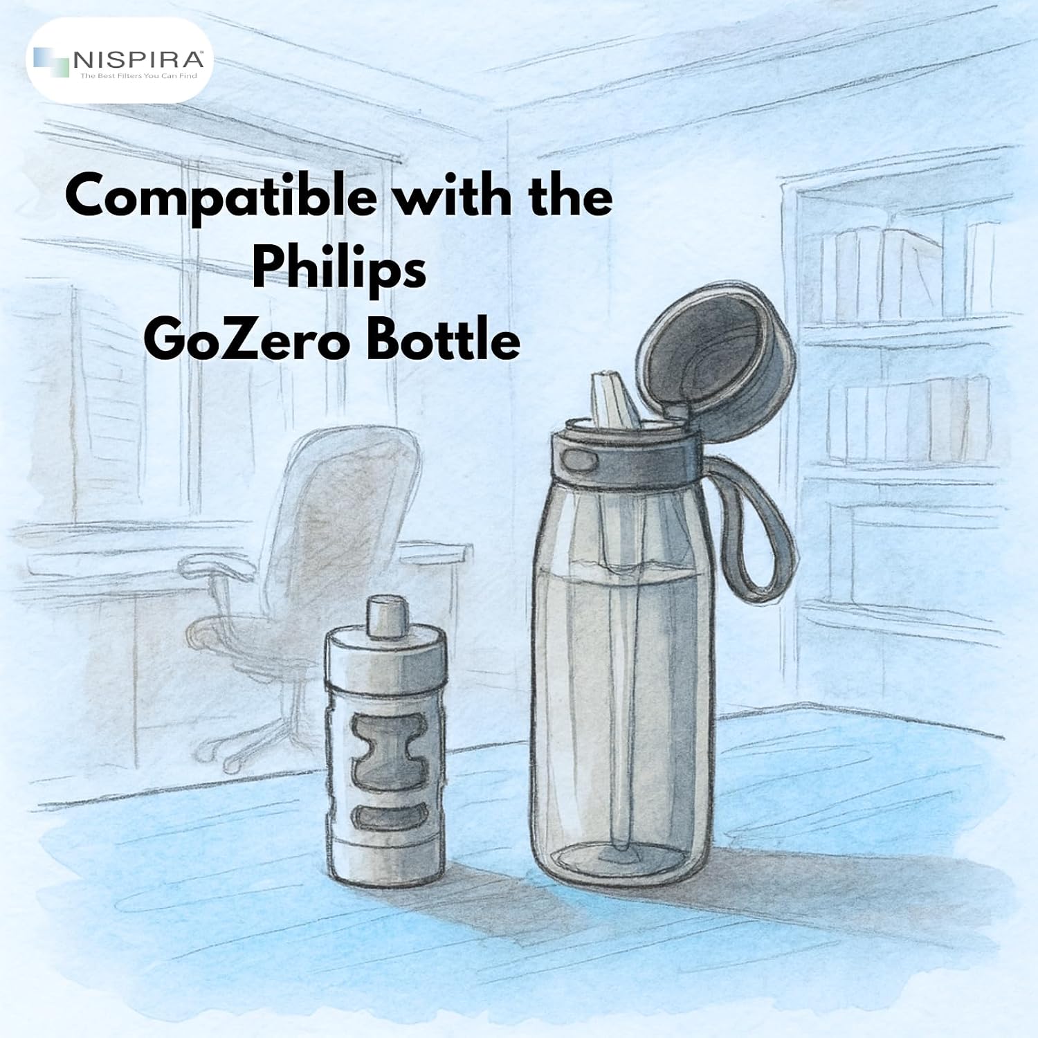 Nispira Activated Carbon Water Filter Replacement Compatible with Philips GoZero Everyday Water Bottle, 3 Pcs