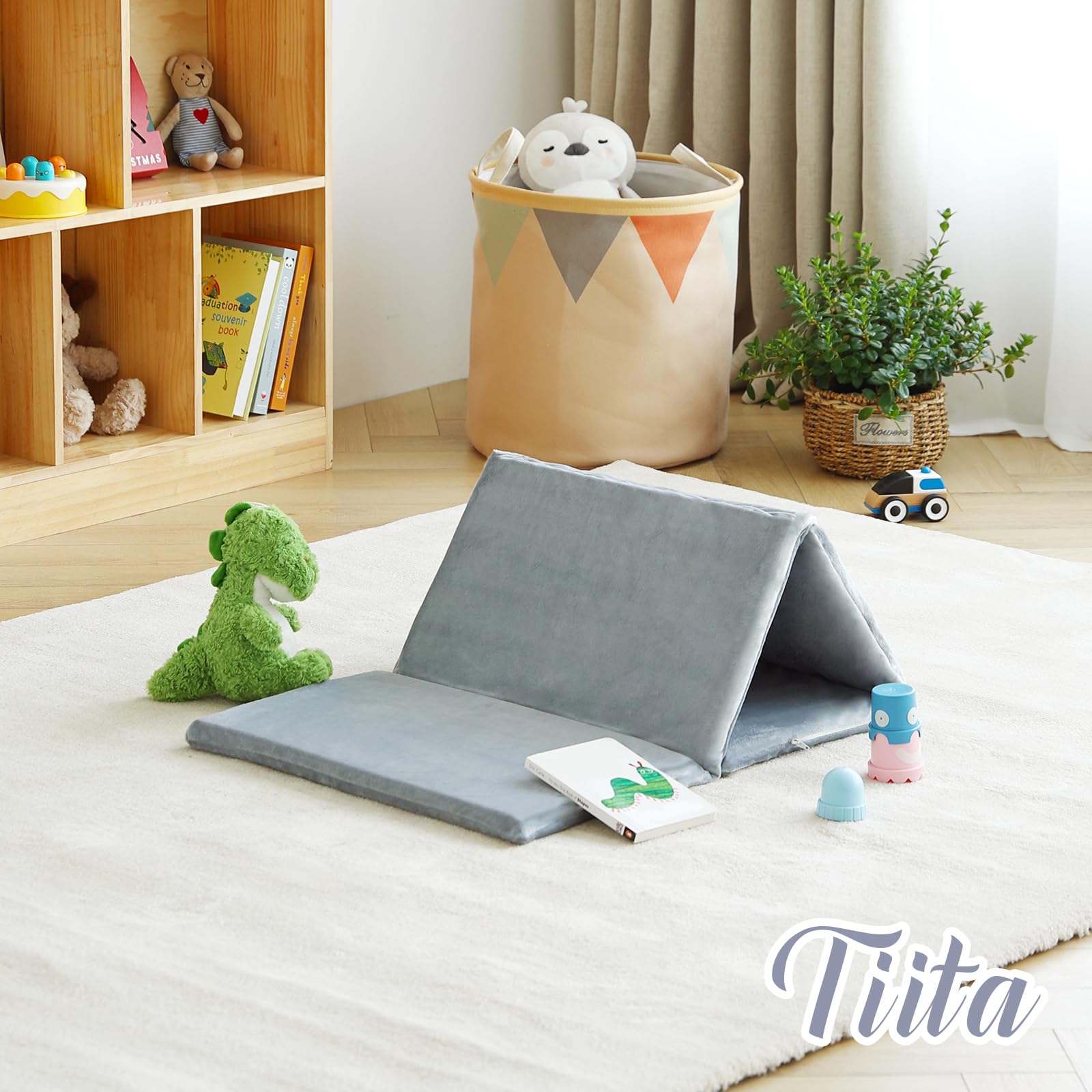 Tiita Kids Nap Mat, Foldable Play Mat, Sleeping Pad, Folding Kinder Mat Portable Bed for Daycare and Kindergarten, 1 Piece, Grey