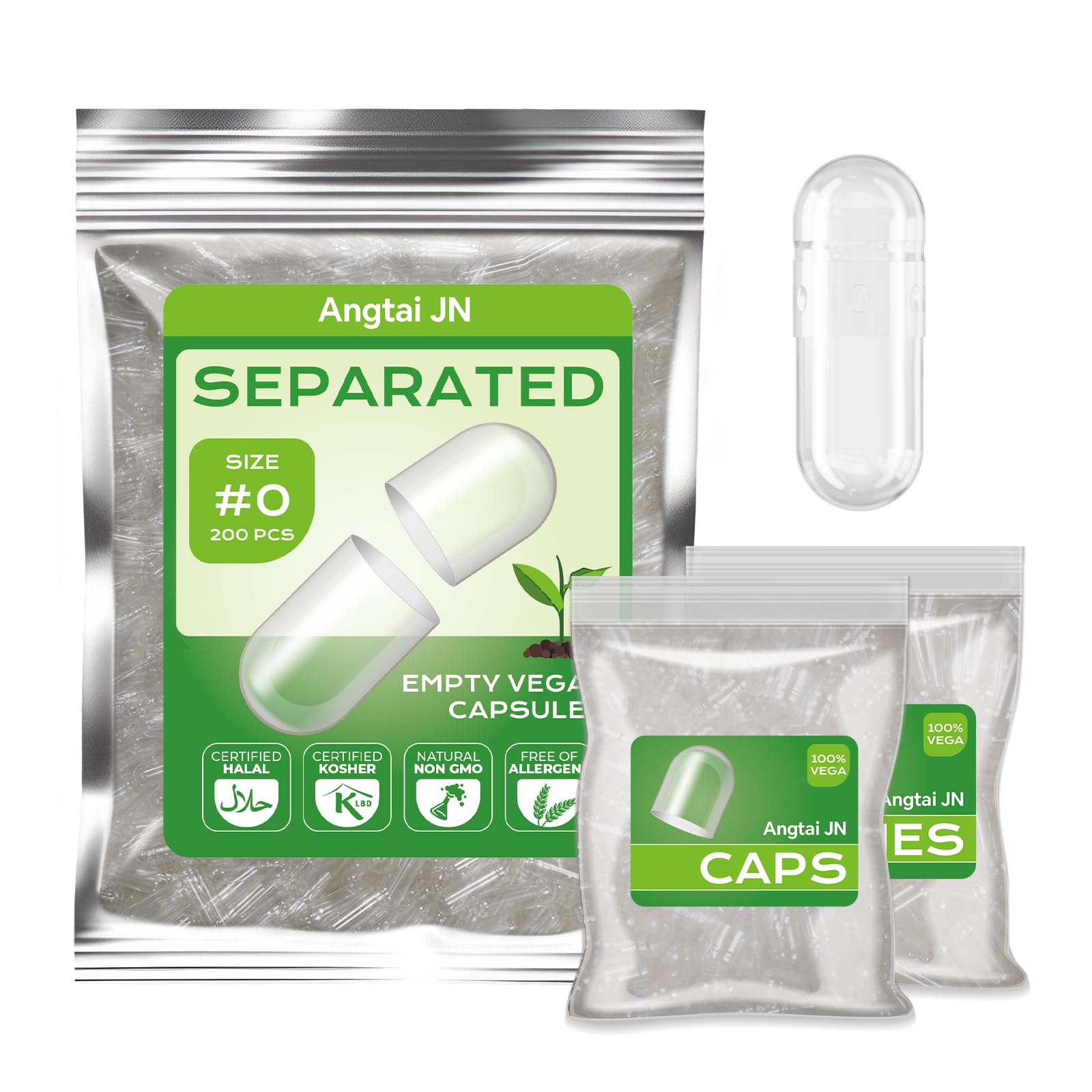 Vegan Size 0 Separated Capsules Empty Pill Caps Plant Based Clear (200 Caps+200 Bodies) Gluten Free, Non-GMO, Halal Certified Filling Kit for Vegetarian DIY Your Own Supplements