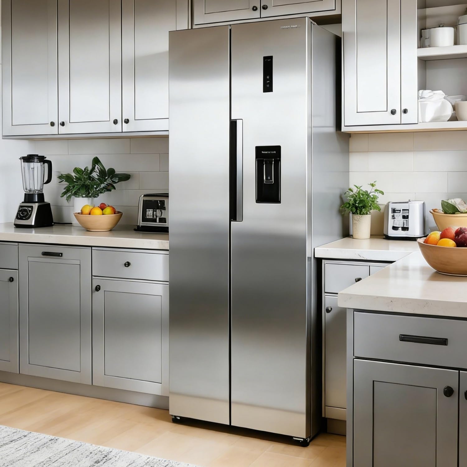 First One Réfrigérateur Side by Side 444L FSBS444IX Inox Distributeur d'eau