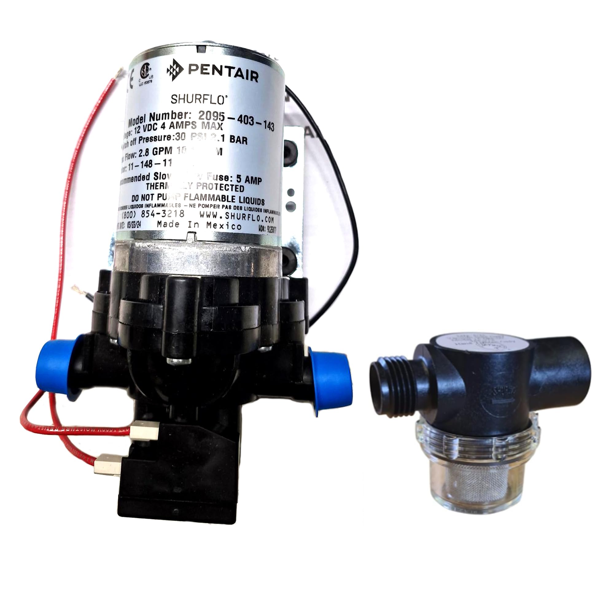 Butler Technik Domestic 12V Water Pump Kit Including Shurflo 30Psi 10.6Lpm Pump And Strainer Filter For Camper Van Rv And Marine