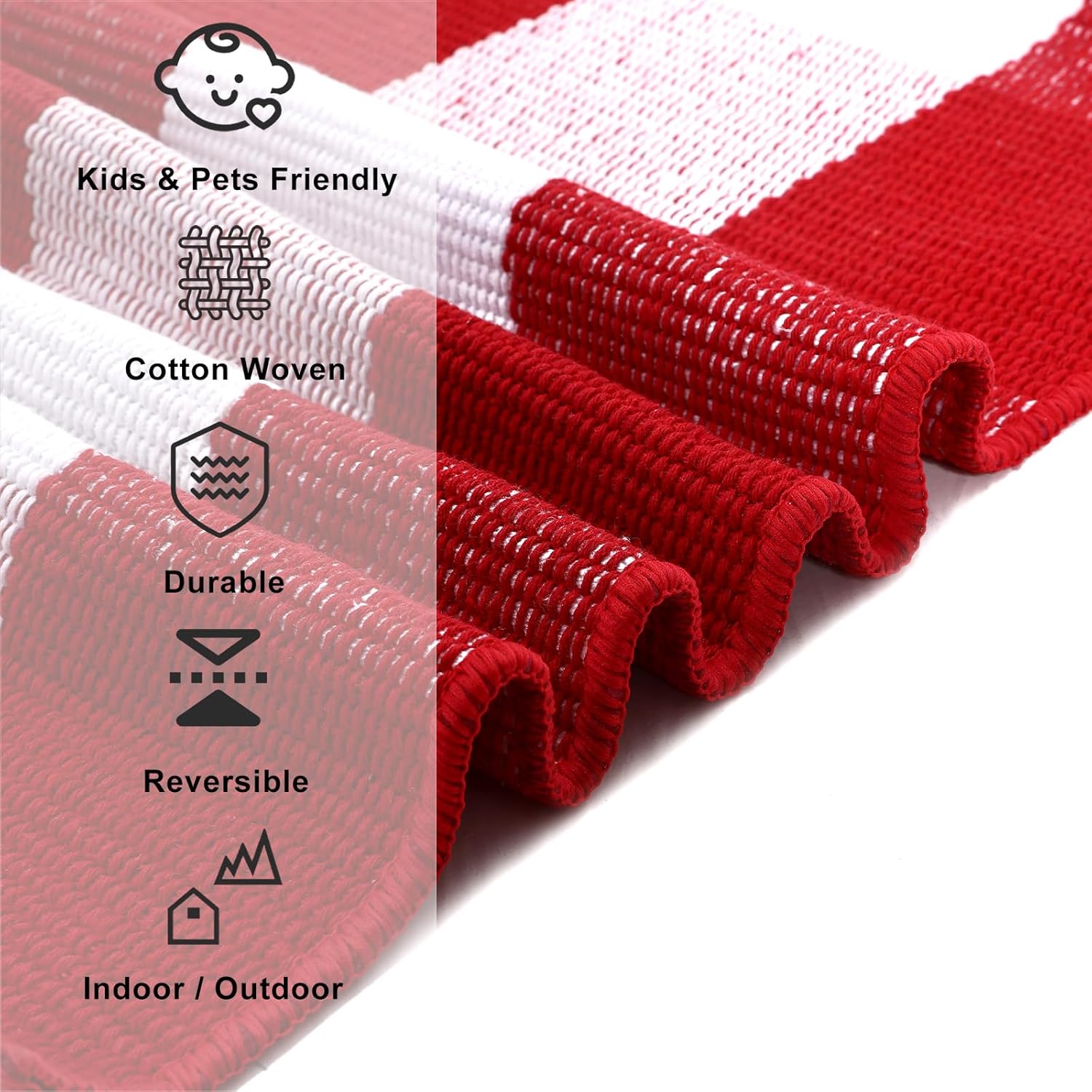 Christmas Rugs Red and White Plaid, 28” x 43” Area Rug Outdoor Indoor Front Porch Doormat Cotton Hand-Woven Layered Door Mats for Entryway Patio Entryway Laundry Bedroom Living Room