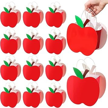 Kolldenn 12 Pack Red Apple Teacher Appreciation Gift Bag with Handle Reusable Treat Bag Bulk for Teacher Appreciation Kindergarten Preschool Welcome Back Party Favor