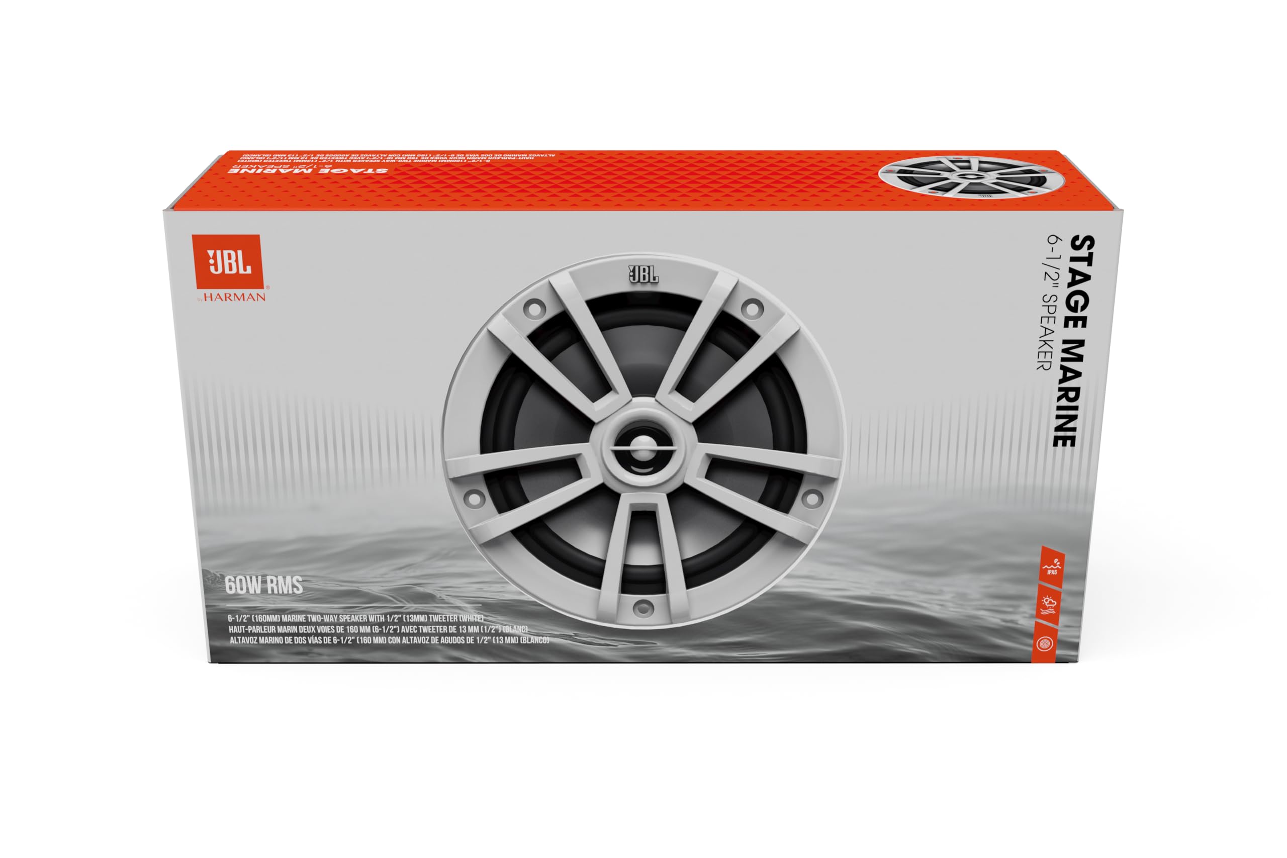 JBL Marine 6 1/2" (160 mm) Altavoces Barco Stage Impermeable - Altavoz Marino Dos vías y 180 vatios para Barcos o Jardin - Altavoces Exterior Resistente a los Rayos UV y al Agua Salada - Blanco