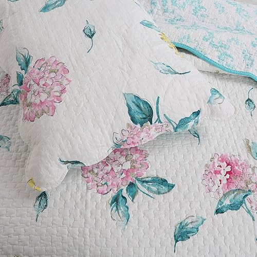 Miniatura 2 de Juego de edredón floral de hortensias de 3 piezas, ropa de cama de dormitorio 100% algodón, tamaño matrimonialqueen