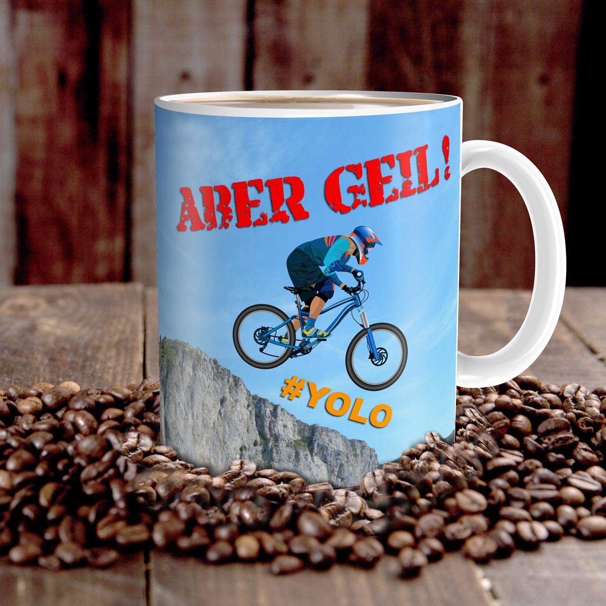 TRIOSK Tasse Biker Fahrrad lustig mit Spruch Aber Geil Geschenk für Downhill Mountainbiker Fahrradfahrer Männer Jungs Büro Kollegen