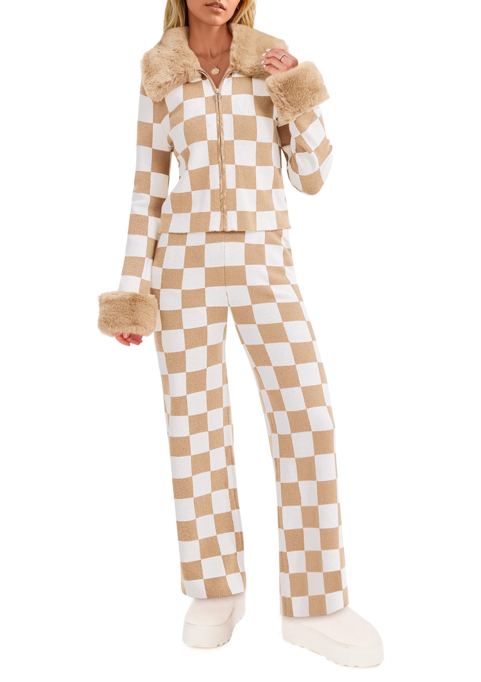Yousify Snow Suits for Women Winter Sweater Sets Color Block Skiing Outfit