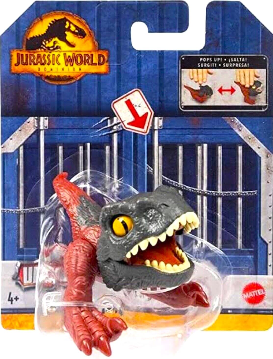 Jurassic World Dominion Uncaged Wild Pop Ups Dinosaur Toys, Collectible Figures, Manually Activated (Atrociraptor)