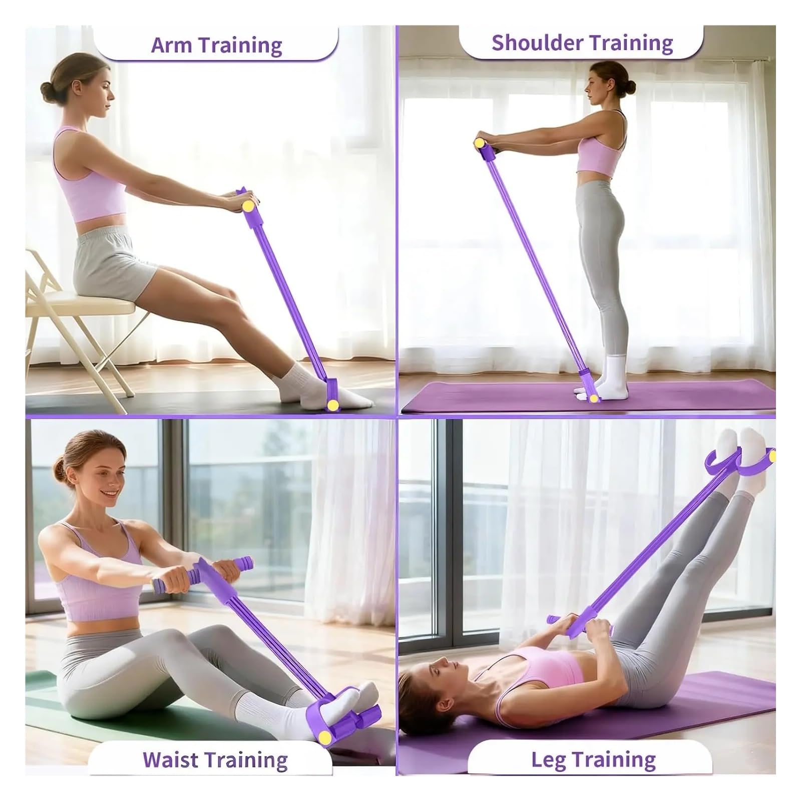 Widerstandsbänder mit Griffen Pedal mit Griffen, langlebiges 6-Röhren-Multifunktions-Widerstandsband | Fußpedal-Widerstandsbänder aus Naturkautschuk, Fitness-Widerstandsbänder for Bauch, Taille, Arm, Bein, Pilates (lila)